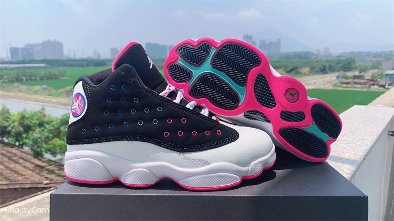 New Air Jordan 13 Easter Eggs Black White Peach For Women - Click Image to Close